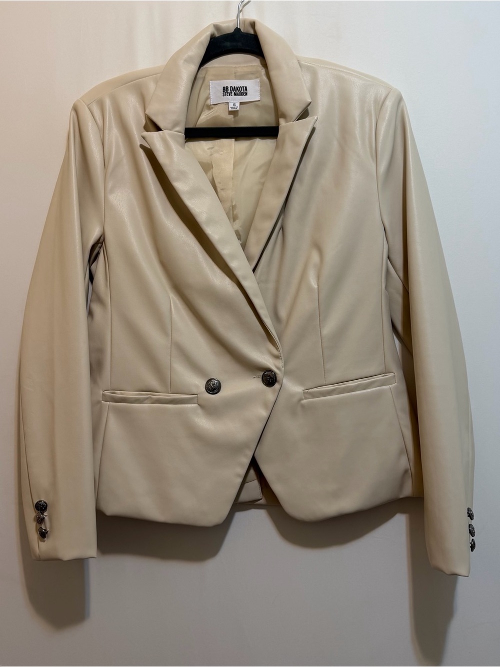 BB Dakota Cream Faux Leather Double-Button Blazer - NWOT